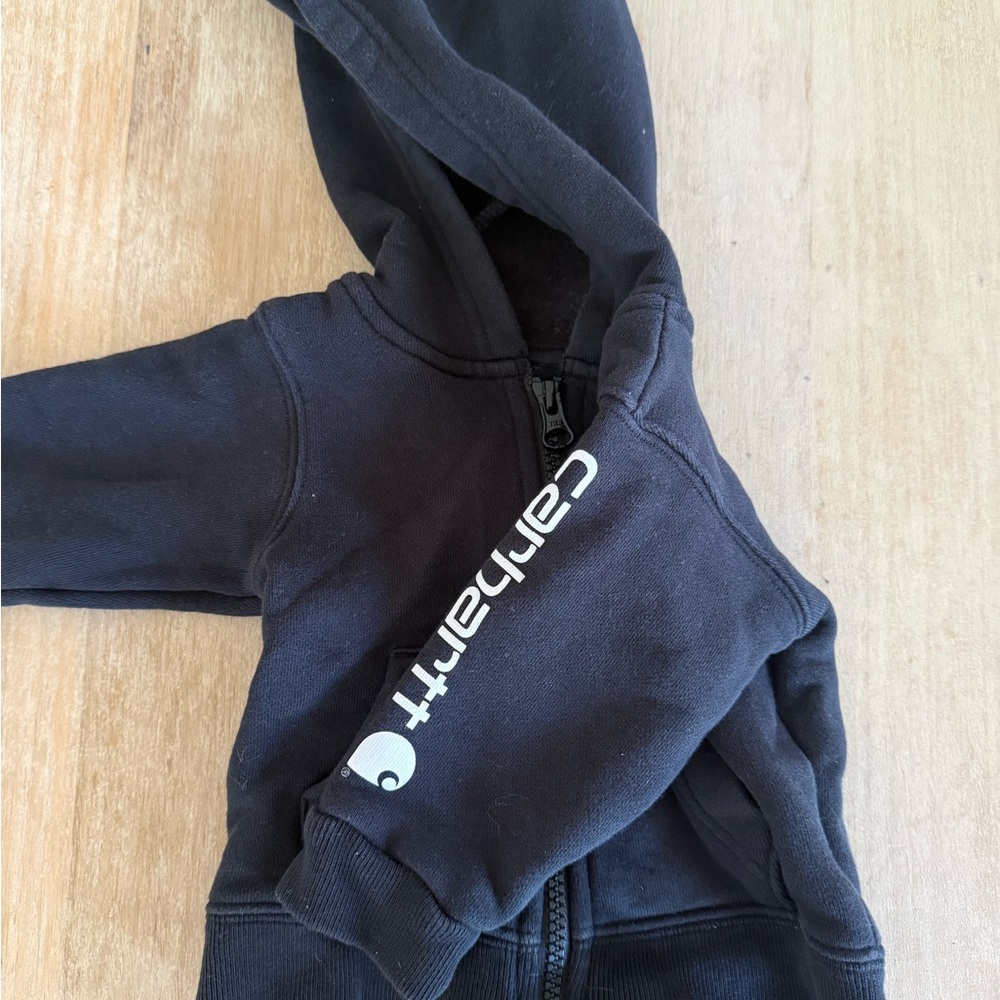 Carhartt Kids Black Full-Zip Hoodie with Sleeve Logo